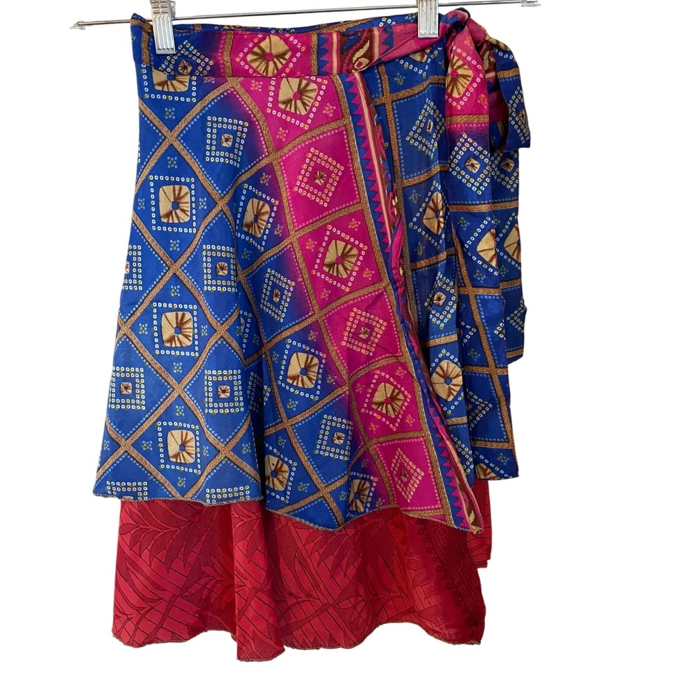 Earthbound‎ Upcycled Sari Wrap Skirt Boho Festival Layered One Size